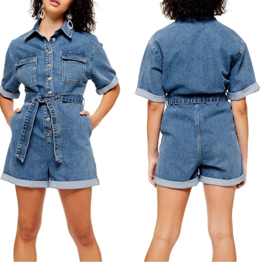 Topshop Denim Button-Down Romper